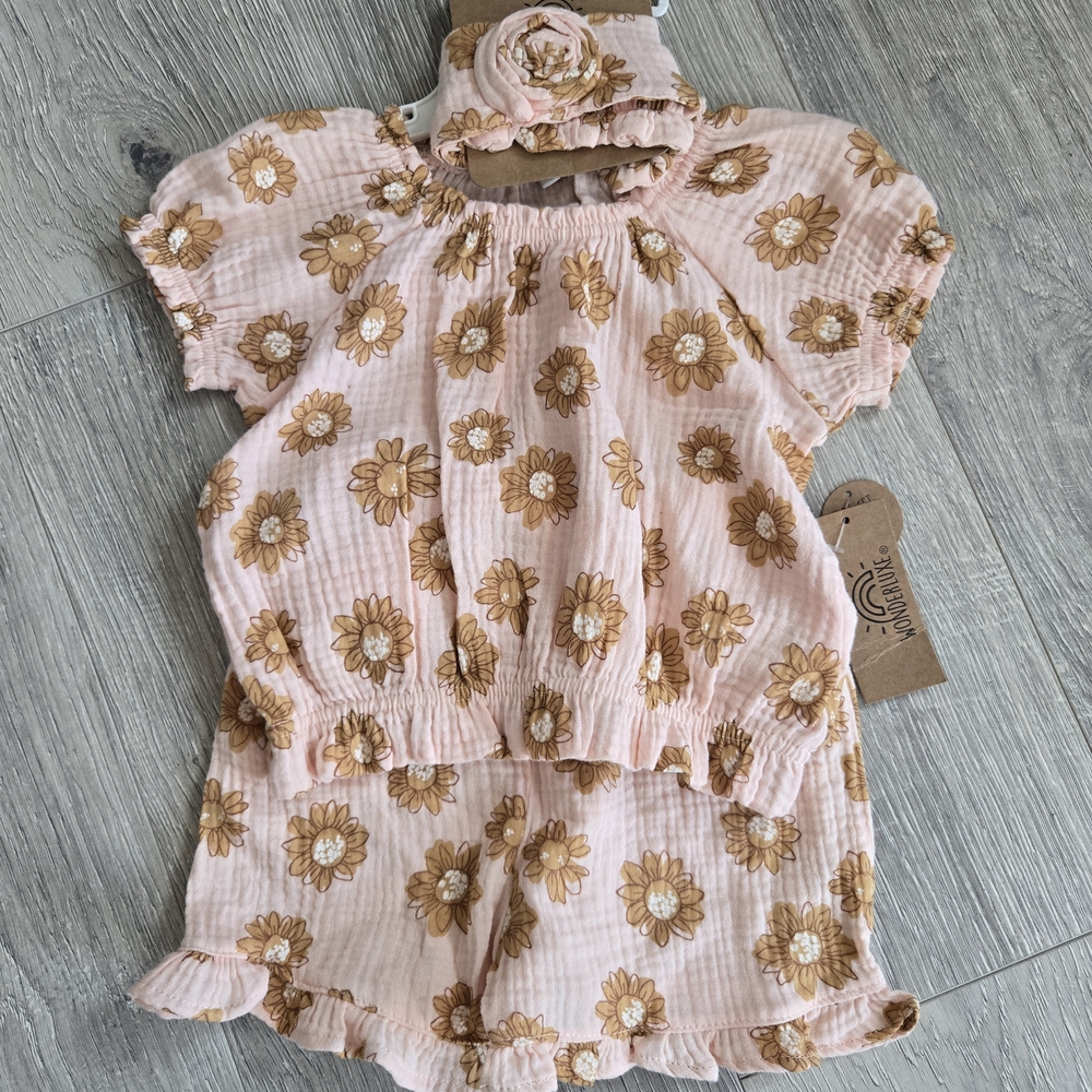 Floral Pink and Brown Baby Outfit